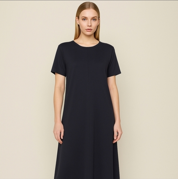 Eileen Fisher Dresses & Skirts - EILEEN FISHER Black Crew Neck Midi Dress XL NEW Soft Lyocell Stretch Jersey